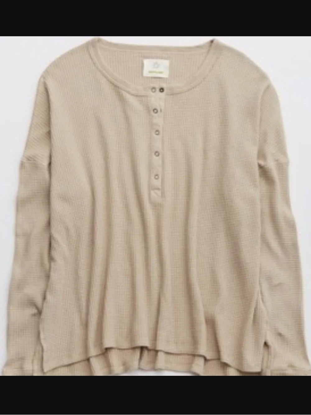 Offline By Aerie Wow! Waffle Henley T-Shirt Long Sleeve Tan